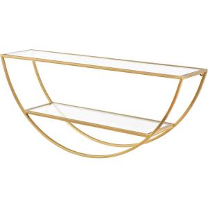 imageKate and Laurel Tancill Modern Wall Shelf 26 x 11 Gold with Clear Glass Chic TwoTier HalfCircle Shelf for Wall