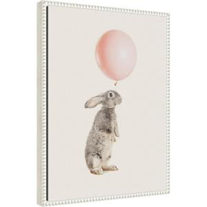 imageKate and Laurel The Bunny and the Pink Balloon Framed Canvas Wall Art by July Art Prints 18 x 24 Sylvie Beaded White Whimsical Animals Humor Kids Art for Wall Decor Living Room