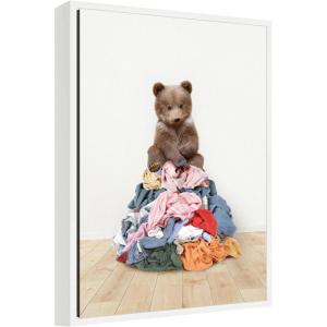 imageKate and Laurel ThreeBearsOnLaundryPileScandiStyle Framed Canvas Wall Art by Amy Peterson 18 x 24 Sylvie White Whimsical Animals Kids Art for Wall Decor Living Room Bedroom