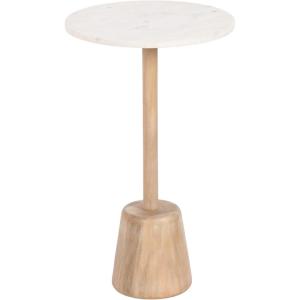 imageKate and Laurel Tira Round Marble Side Table 14 x 14 x 24 White Marble and Light Natural Decorative Pedestal End Table for Use as a Bedroom Nightstand or Living Room Plant Stand TableWhiteNatural