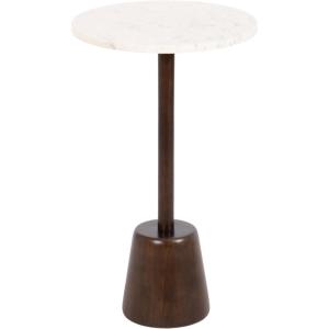 imageKate and Laurel Tira Round Marble Side Table 14 x 14 x 24 White Marble and Light Natural Decorative Pedestal End Table for Use as a Bedroom Nightstand or Living Room Plant Stand TableWhiteDark Brown