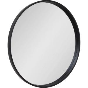 imageKate and Laurel Travis Round Wood Wall Mirror 315quot Diameter Black Modern Wall Dcor Accent