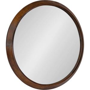 imageKate and Laurel Uldrich Modern Round Wall Mirror 24 inch Diameter White Decorative Round Mirror for WallWalnut Brown