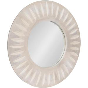 imageKate and Laurel Usra Round Carved Wood Mirror 26 Inch Diameter Whitewash Light Wooden Circle Mirror with Carved Indentation and Sunburst Wall Mirror Look
