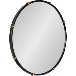 imageKate and Laurel Venturi Modern Round Metal Wall Mirror 27 Inch Diameter Black and Gold Minimal Circle Bathroom Mirror with Gold Accenting for Use as Entryway or Living Room Decor