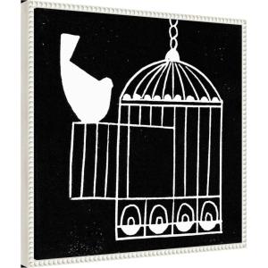 imageKate and Laurel Vivere 2 To be Free Bird Linocut Framed Canvas Wall Art by Guilana Lazzerini 22 x 22 Sylvie Beaded White Black ampamp White Abstract Animals Art for Wall Decor Living Room Bedroom
