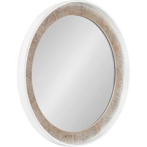 imageKate and Laurel Warbrook Rustic Round Wall Mirror 26 Inch Diameter Rustic Brown and White Coastal Circle Mirror with Distressed Frame Detailing and Textured Wooden Inlay
