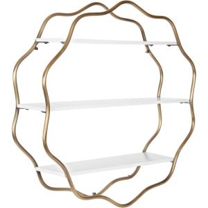 imageKate and Laurel Wavella Geometric ThreeTier Wall Shelf 28 x 7 x 28 White and Antique Brass Decorative Teen Storage Shelves for Use as OverTheToilet Storage Shelf or Bedroom Display Shelving