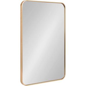 imageKate and Laurel Zayda Radius Rectangle Wall Mirror 30 x 42 Gold Metal Framed Minimalist Rectangular Mirror with Rounded CornersGold