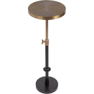imageKate and Laurel Engles Traditional AdjustableHeight Pedestal Drink Table 10 x 10 x 30 Black and Antique Brass Round Metal Plant Stand with Embossed Sunburst Pattern for Living Room Accent Table