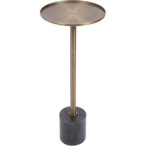 imageKate and Laurel Vanora Modern Metal and Marble Drink Table 10 x 10 x 24 Antique Brass and Black Marble Transitional Round Mini Table with Marble Base for Plant Stand Indoors or Bathtub AccentBlackGold