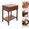 imageKate and Laurel Archvale Modern Mango Wood Side Table with Storage Drawer 18 x 14 x 24 Walnut Brown Transitional Carved Wood End Table with Drawer and Bonus Shelf Below for Bedroom Nightstand