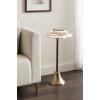 imageKate and Laurel Sanzo Modern Round Side Table 14 x 14 x 24 White Marble and Antique Brass Decorative Circle End Table with Scalloped Marble Tabletop for Indoor Plant Stand or Bedroom NightstandGold