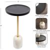 imageKate and Laurel Shorrock Round Mango Wood Side Table 12 x 12 x 24 Black Gold and White Marble Modern Pedestal End Table with Marble Base for Bedroom Nightstand or Living Room Plant StandBlackGold