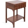 imageKate and Laurel Archvale Modern Mango Wood Side Table with Storage Drawer 18 x 14 x 24 Walnut Brown Transitional Carved Wood End Table with Drawer and Bonus Shelf Below for Bedroom Nightstand