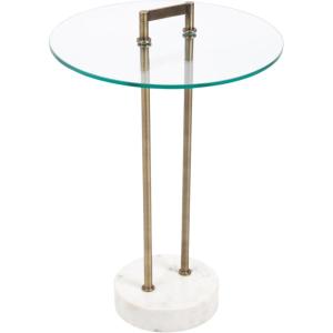 imageKate and Laurel Cerullo Modern Round Glass Side Table with Marble Base 16 x 16 x 24 Antique Brass and Black Marble Glam Circle End Table for Use as Indoor Plant Stand or Bedroom NightstandWhiteGold