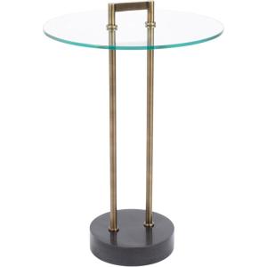 imageKate and Laurel Cerullo Modern Round Glass Side Table with Marble Base 16 x 16 x 24 Antique Brass and Black Marble Glam Circle End Table for Use as Indoor Plant Stand or Bedroom NightstandBlackGold
