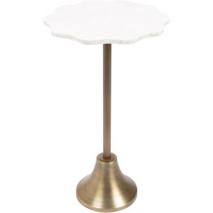 imageKate and Laurel Sanzo Modern Round Side Table 14 x 14 x 24 White Marble and Antique Brass Decorative Circle End Table with Scalloped Marble Tabletop for Indoor Plant Stand or Bedroom NightstandGold