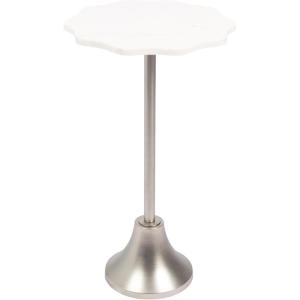 imageKate and Laurel Sanzo Modern Round Side Table 14 x 14 x 24 White Marble and Antique Brass Decorative Circle End Table with Scalloped Marble Tabletop for Indoor Plant Stand or Bedroom NightstandSilver