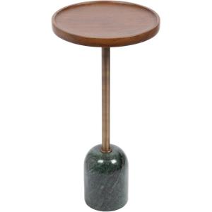 imageKate and Laurel Shorrock Round Mango Wood Side Table 12 x 12 x 24 Black Gold and White Marble Modern Pedestal End Table with Marble Base for Bedroom Nightstand or Living Room Plant StandWalnut BrownGold