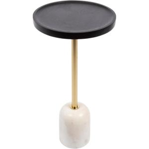 imageKate and Laurel Shorrock Round Mango Wood Side Table 12 x 12 x 24 Black Gold and White Marble Modern Pedestal End Table with Marble Base for Bedroom Nightstand or Living Room Plant StandBlackGold