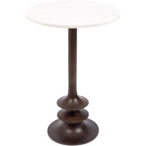 imageKate and Laurel Squires Modern Marble Round Side Table 16 x 16 x 24 White Marble and Dark Brown Marble Top Circle End Table for Use as a Bedroom Nightstand or Living Room Plant Stand Option