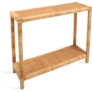 imageKate and Laurel Rafina Coastal Rattan Rectangle Console Table 36 x 12 x 30 Natural Brown Decorative Tiered Rectangle Entryway Table with Wrapped Rattan Detailing for Use as Living Room