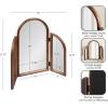 imageKate and Laurel Amoli Modern Mango Wood Arched Tri Fold Mirror 32 x 28 Walnut Brown Decorative ThreePiece Folding Arch Mirror for Tabletop Makeup Station or Bathroom Vanity Setup