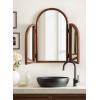 imageKate and Laurel Amoli Modern Mango Wood Arched Tri Fold Mirror 32 x 28 Walnut Brown Decorative ThreePiece Folding Arch Mirror for Tabletop Makeup Station or Bathroom Vanity Setup