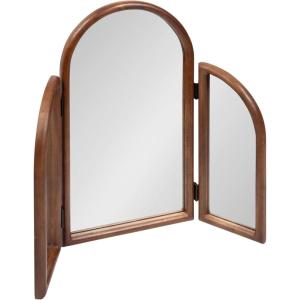 imageKate and Laurel Amoli Modern Mango Wood Arched Tri Fold Mirror 32 x 28 Walnut Brown Decorative ThreePiece Folding Arch Mirror for Tabletop Makeup Station or Bathroom Vanity Setup