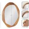 imageKate and Laurel Hera Modern Mango Wood Irregular Round Mirror 26 Inch Diameter Natural Wood Decorative Wavy Circle Bathroom Mirror with Solid Wood Design for Bathroom Vanity Decor or Entryway Decor