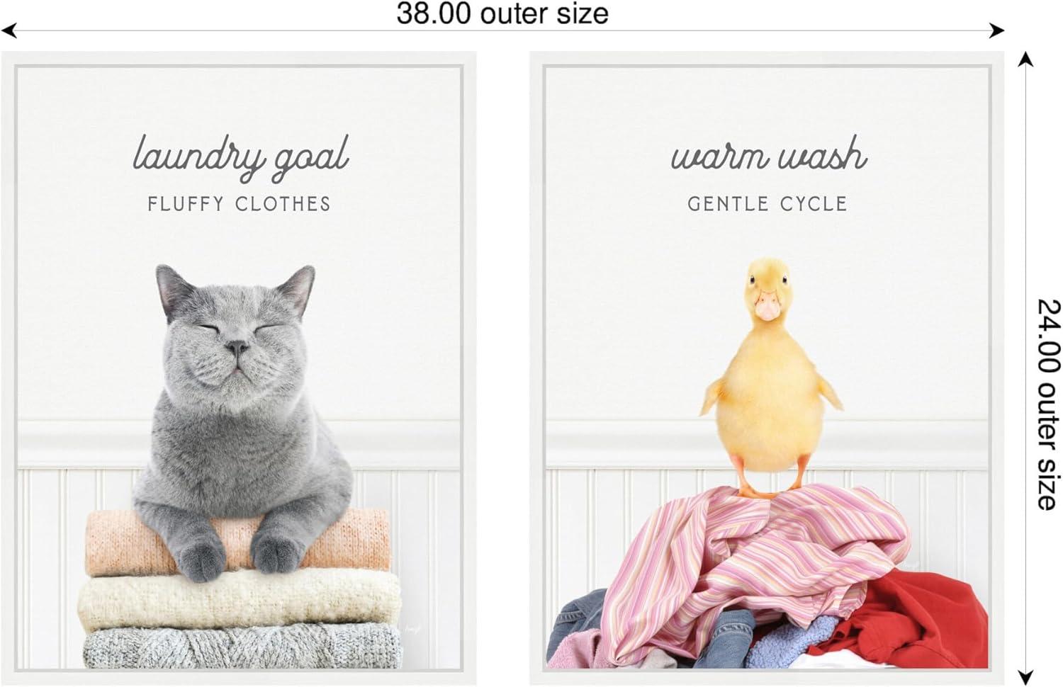 imageKate and Laurel Cat Laundry Goals and Ducky Gentle Cycle Set of 2 18x24 Framed Canvas Wall Art Set by Amy Peterson Sylvie White Whimsical Animals Humor Humor Animals Art for Wall Decor