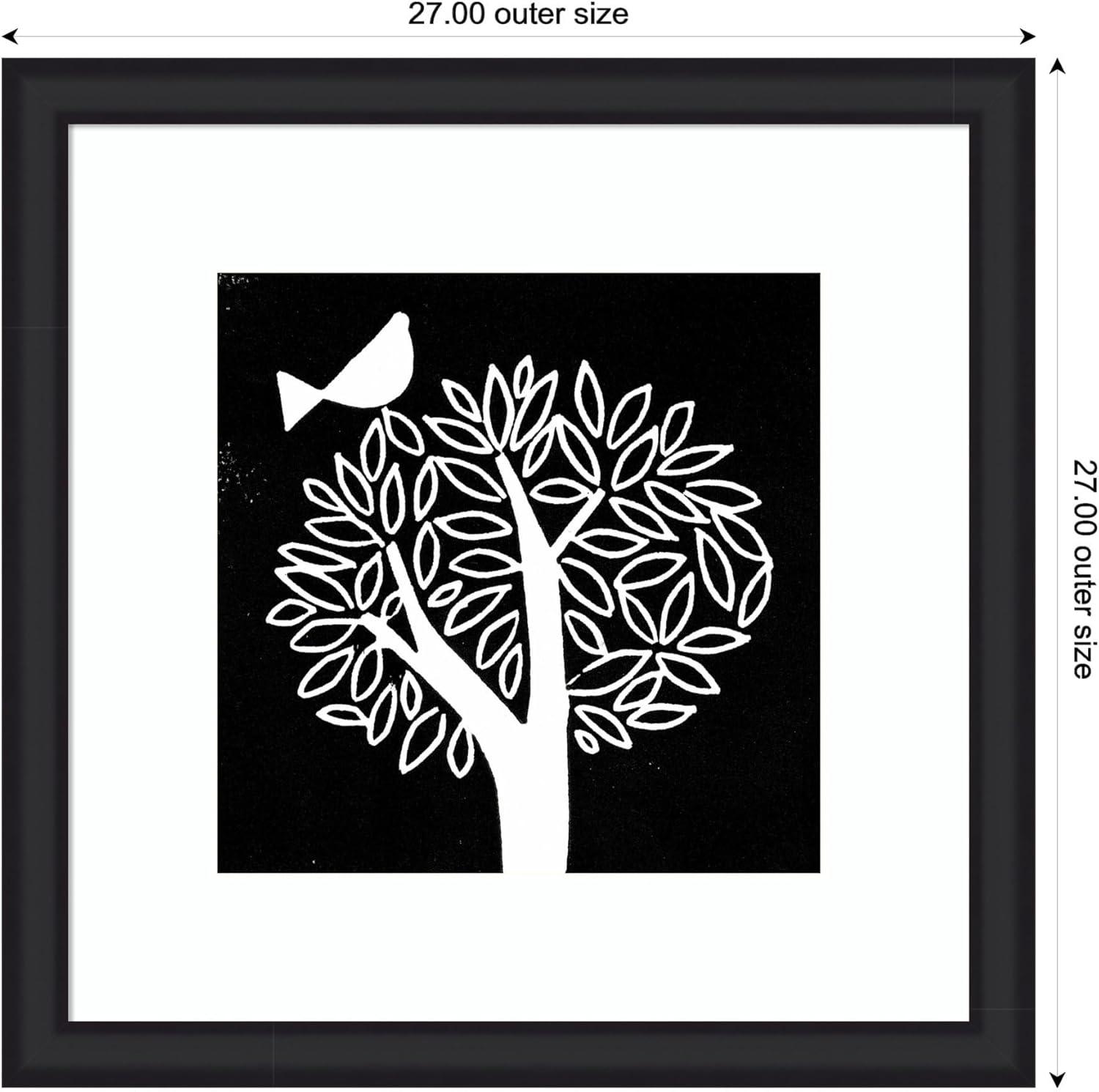 imageKate and Laurel Framed Wall Art Print Black and White Bird Tree Linocut by Giuliana Lazzerini Lazzerini 35 x 35 Oliver Black Narrow Frame Modern Contemporary Animals Nature Art for Wall Decor27L x 27W