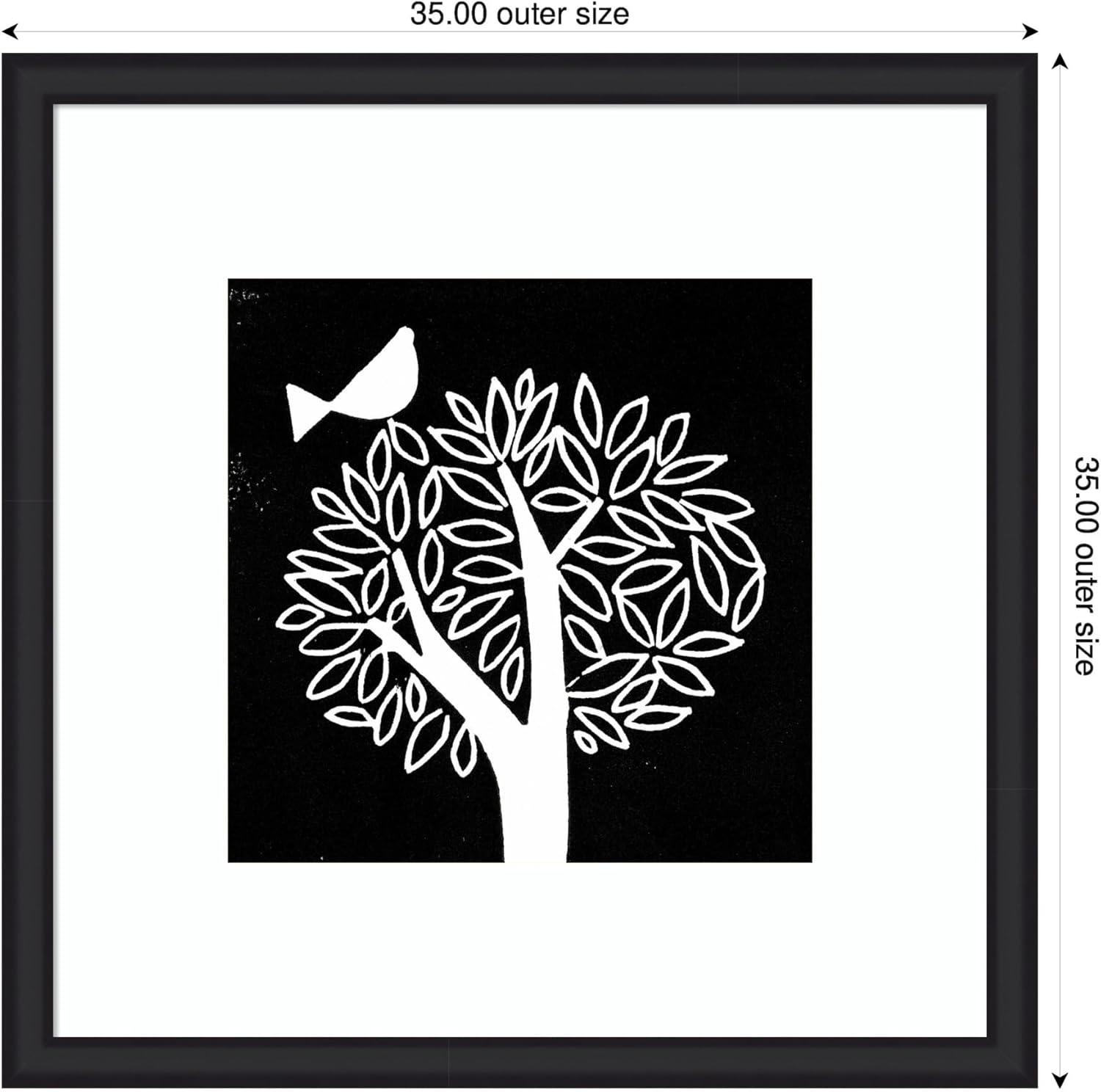 imageKate and Laurel Framed Wall Art Print Black and White Bird Tree Linocut by Giuliana Lazzerini Lazzerini 35 x 35 Oliver Black Narrow Frame Modern Contemporary Animals Nature Art for Wall Decor35L x 35W