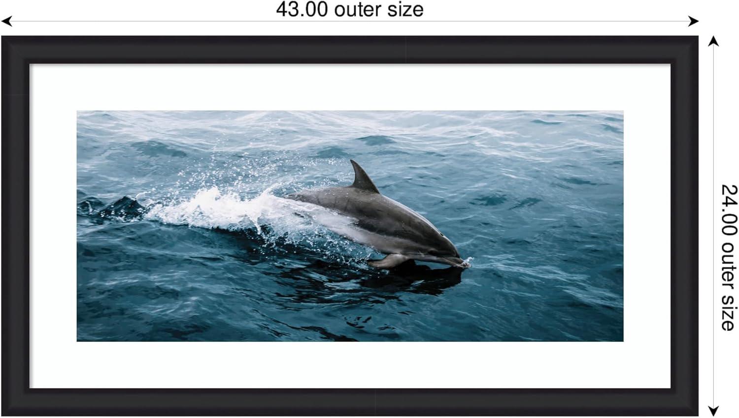 imageKate and Laurel Framed Wall Art Print Dolphin Skipping along in the Ocean Panel by Michael Schauer 43 x 24 Oliver White Narrow Frame Coastal Animals Beach Landscapes Art for Wall Decor43L x 24W