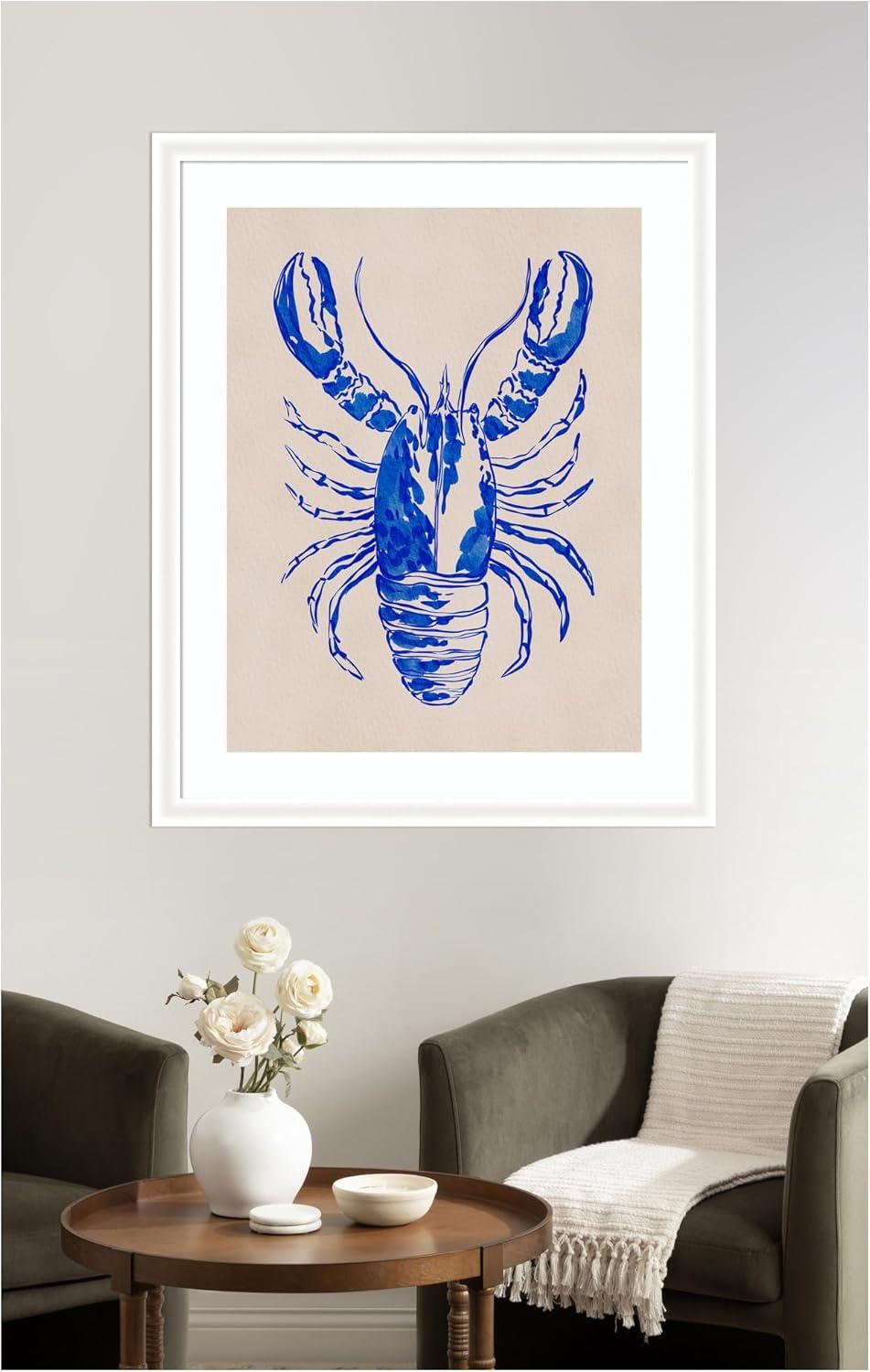 imageKate and Laurel Framed Wall Art Print Lobster by Nikita Jariwala 35 x 43 Oliver White Narrow Frame Coastal Animals Beach Art for Wall Decor43L x 35W