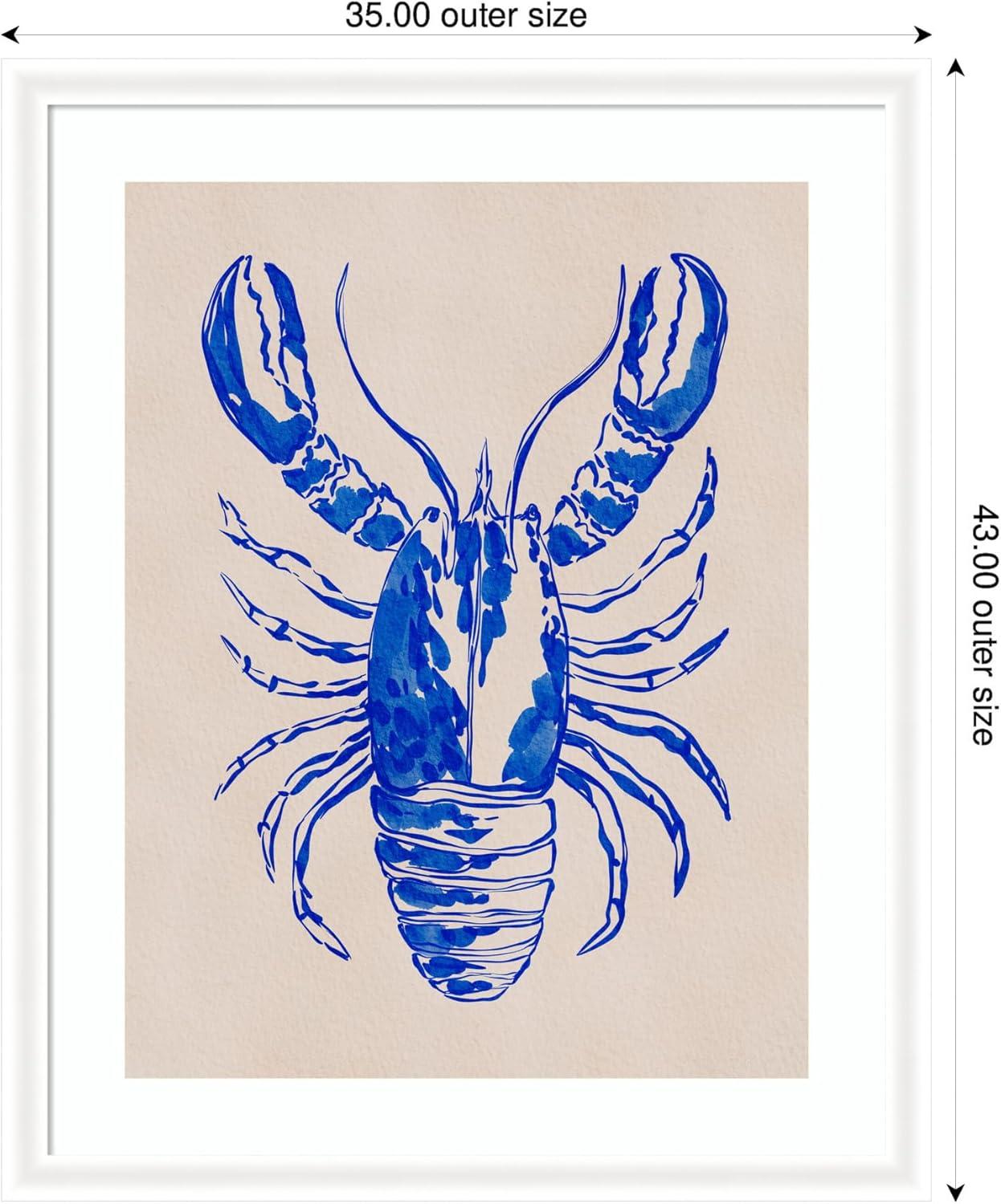 imageKate and Laurel Framed Wall Art Print Lobster by Nikita Jariwala 35 x 43 Oliver White Narrow Frame Coastal Animals Beach Art for Wall Decor43L x 35W