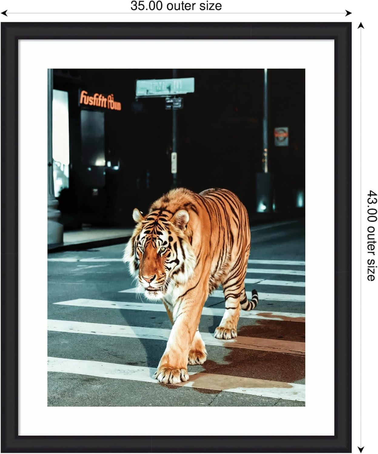 imageKate and Laurel Framed Wall Art Print Tiger in the City at Night 2 by Michael Schauer 34 x 42 Florence Medium Brown Frame Industrial Urban Animals Cityscapes Art for Wall Decor43L x 35W
