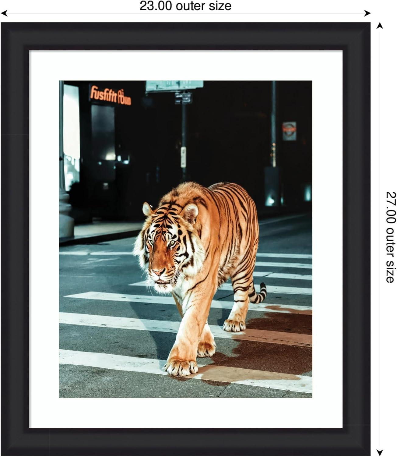 imageKate and Laurel Framed Wall Art Print Tiger in the City at Night 2 by Michael Schauer 34 x 42 Florence Medium Brown Frame Industrial Urban Animals Cityscapes Art for Wall Decor27L x 23W