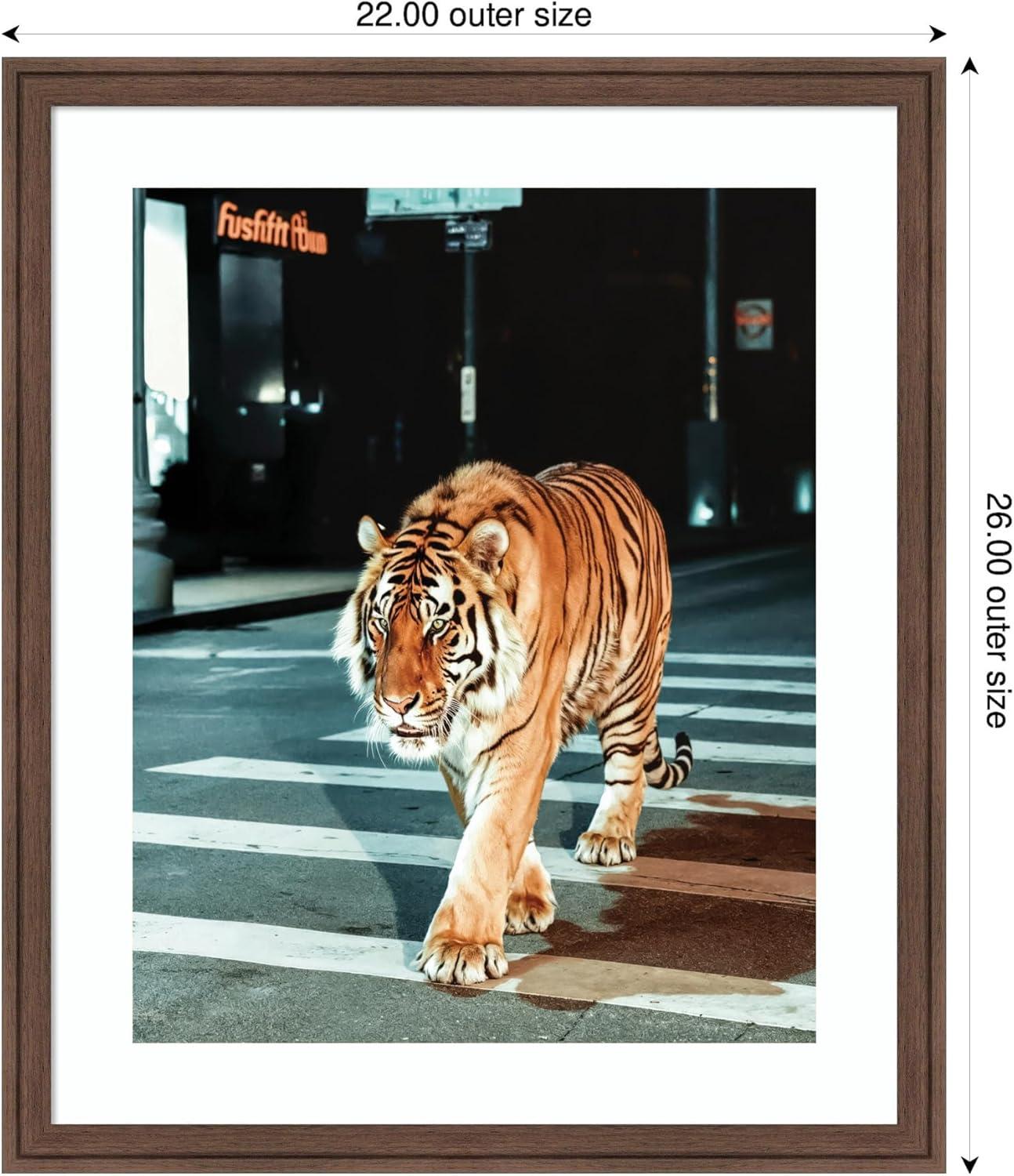 imageKate and Laurel Framed Wall Art Print Tiger in the City at Night 2 by Michael Schauer 34 x 42 Florence Medium Brown Frame Industrial Urban Animals Cityscapes Art for Wall Decor26L x 22W