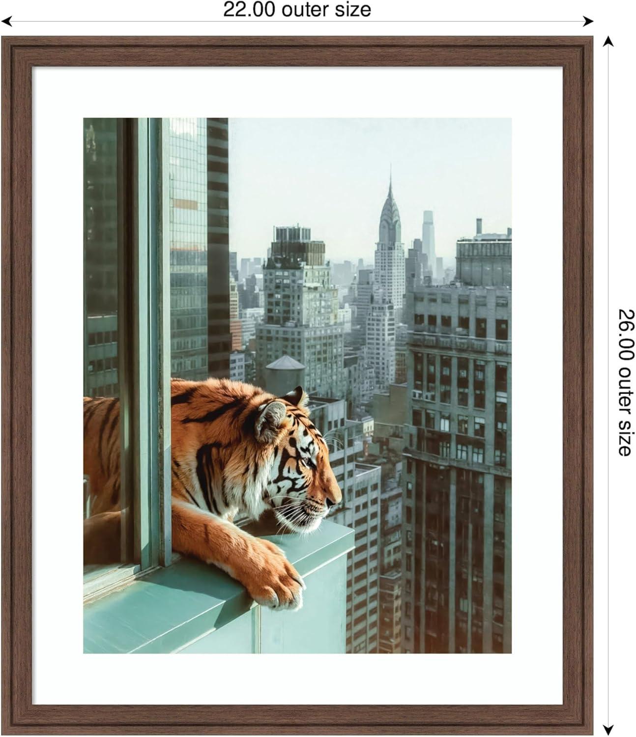 imageKate and Laurel Framed Wall Art Print Urban Tiger Overlooking Manhattan by Michael Schauer 35 x 43 Oliver Black Narrow Frame Industrial Urban Animals Cityscapes Art for Wall Decor26L x 22W