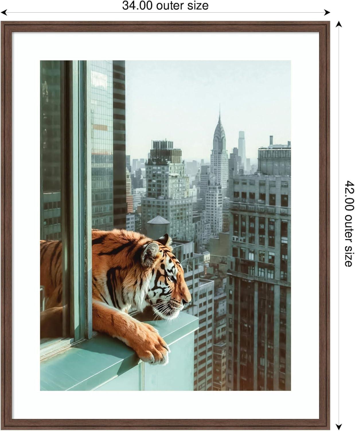 imageKate and Laurel Framed Wall Art Print Urban Tiger Overlooking Manhattan by Michael Schauer 35 x 43 Oliver Black Narrow Frame Industrial Urban Animals Cityscapes Art for Wall Decor42L x 34W