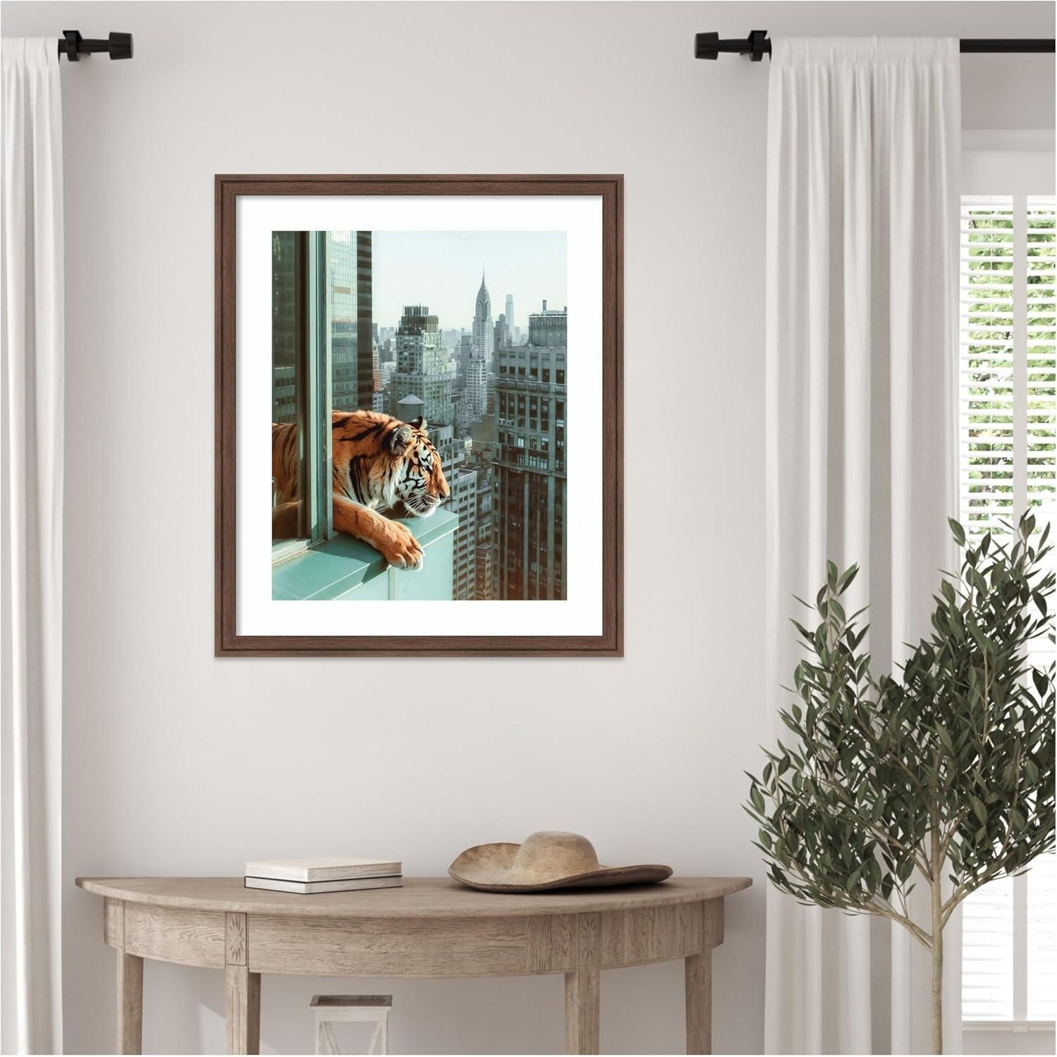 imageKate and Laurel Framed Wall Art Print Urban Tiger Overlooking Manhattan by Michael Schauer 35 x 43 Oliver Black Narrow Frame Industrial Urban Animals Cityscapes Art for Wall Decor26L x 22W