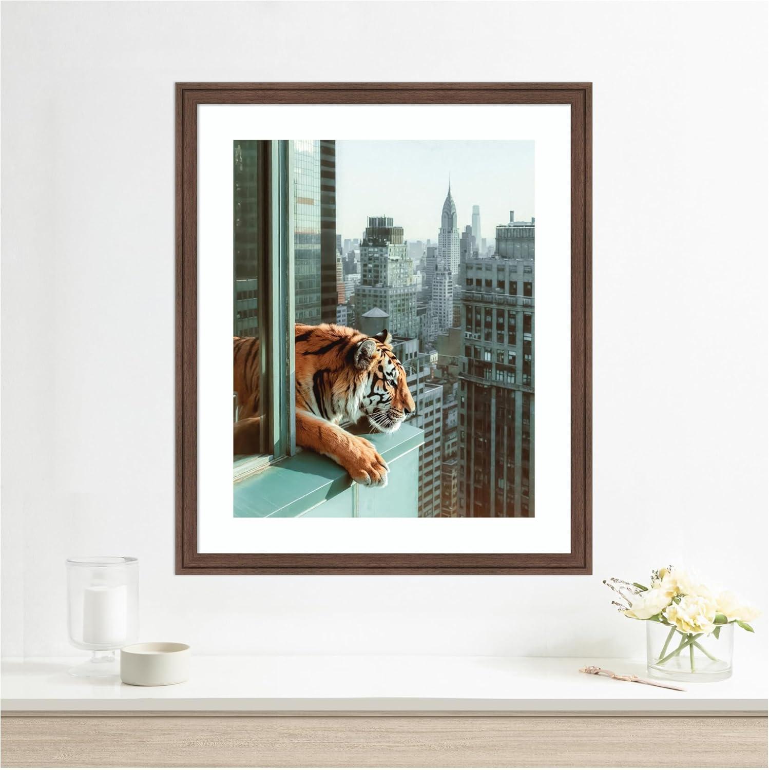 imageKate and Laurel Framed Wall Art Print Urban Tiger Overlooking Manhattan by Michael Schauer 35 x 43 Oliver Black Narrow Frame Industrial Urban Animals Cityscapes Art for Wall Decor26L x 22W