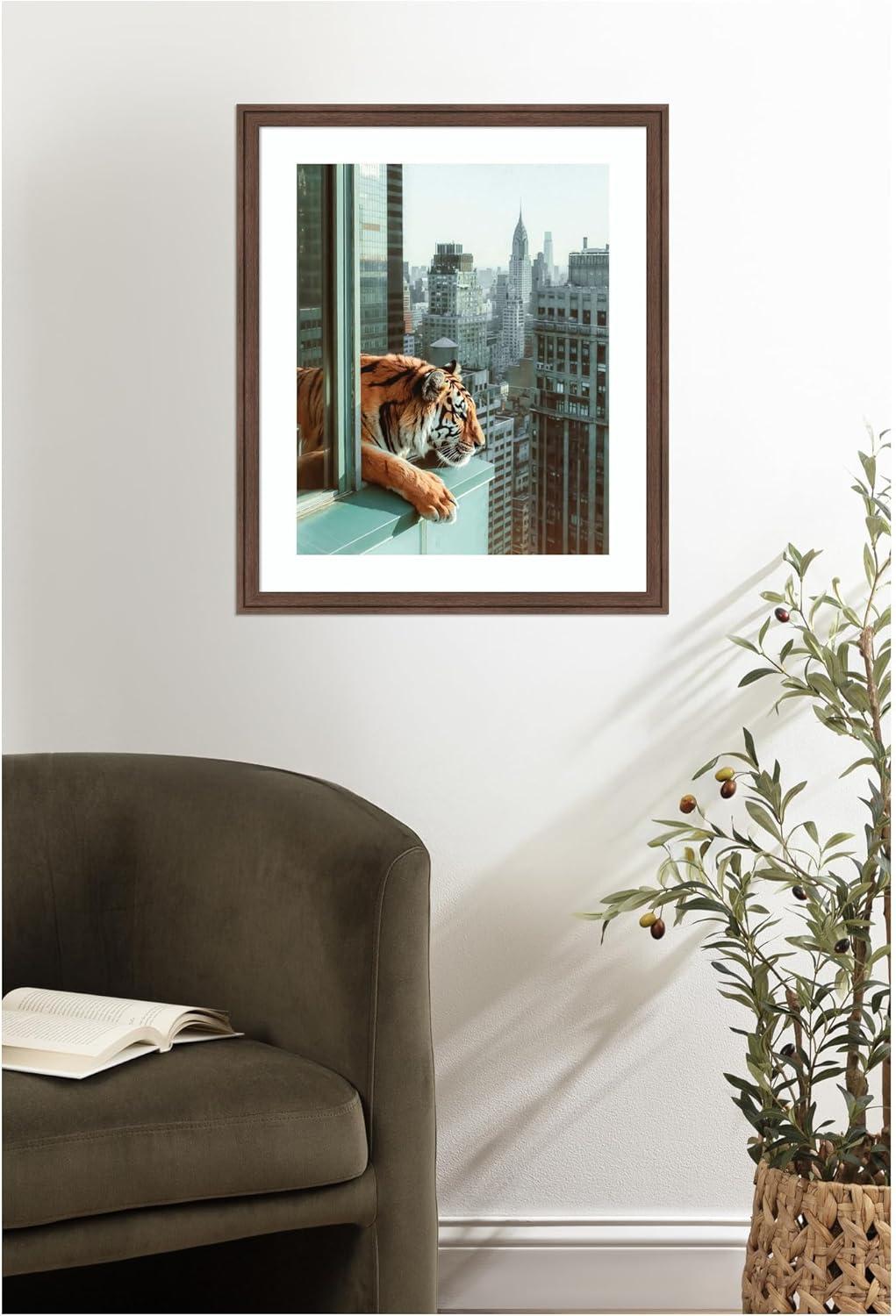 imageKate and Laurel Framed Wall Art Print Urban Tiger Overlooking Manhattan by Michael Schauer 35 x 43 Oliver Black Narrow Frame Industrial Urban Animals Cityscapes Art for Wall Decor26L x 22W