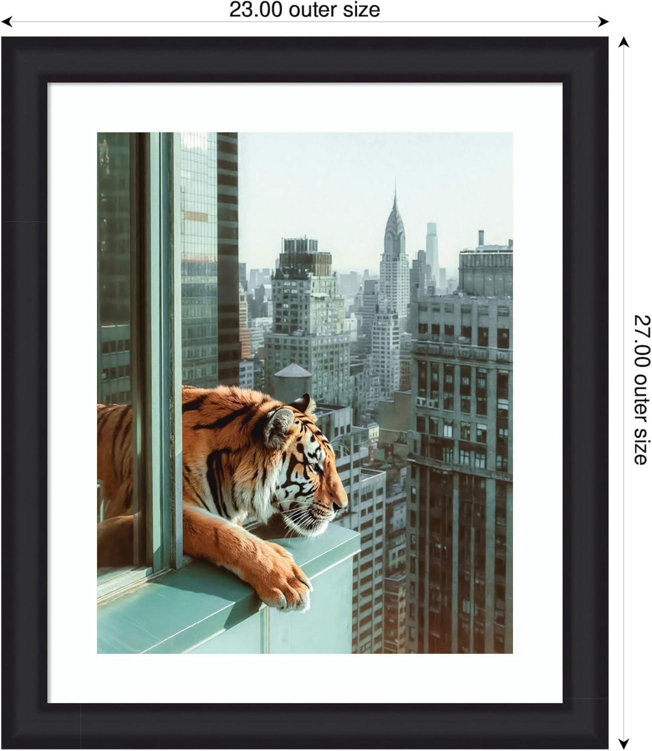 imageKate and Laurel Framed Wall Art Print Urban Tiger Overlooking Manhattan by Michael Schauer 35 x 43 Oliver Black Narrow Frame Industrial Urban Animals Cityscapes Art for Wall Decor27L x 23W