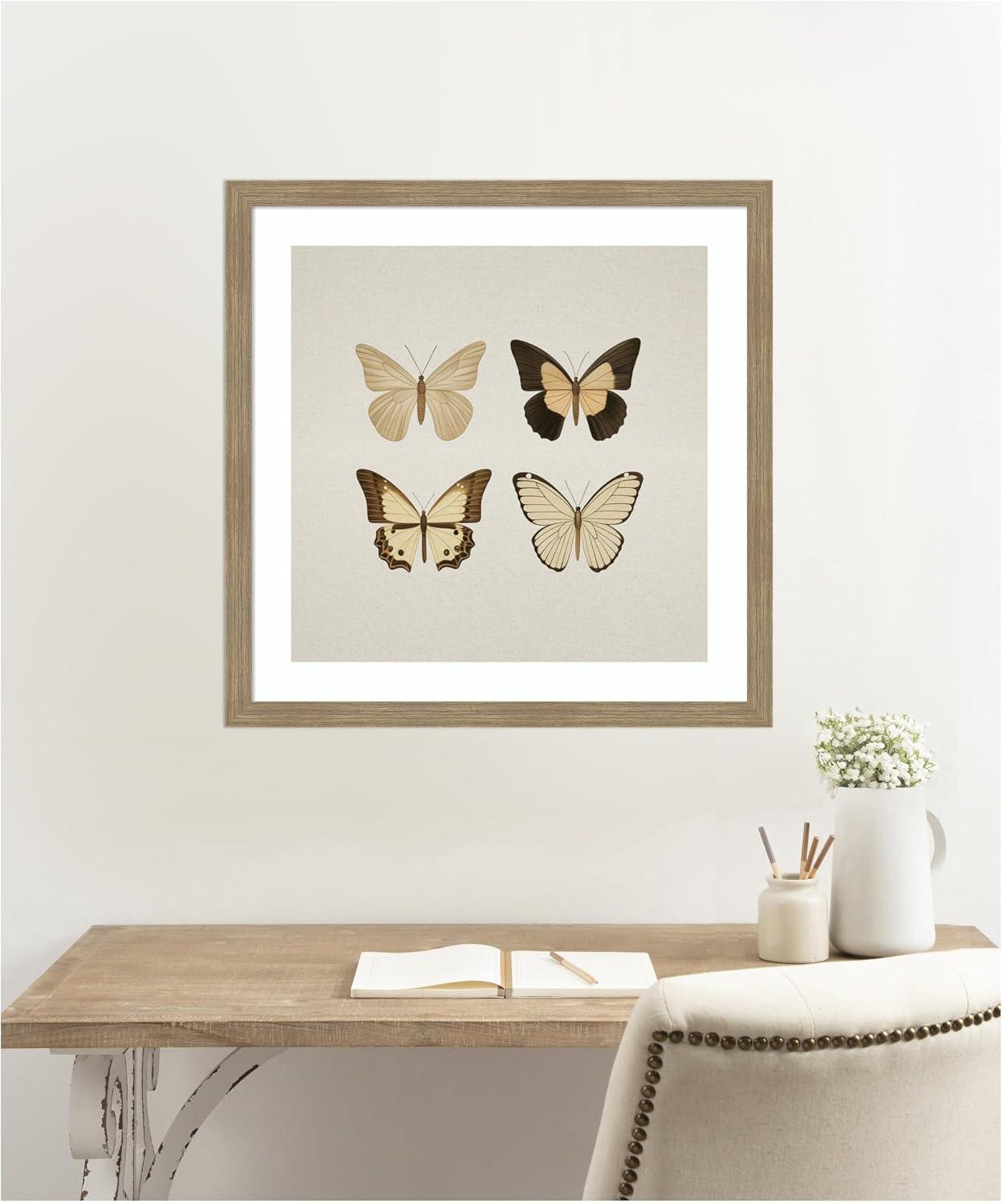 imageKate and Laurel Framed Wall Art Print Vintage Style Butterflies in Neutral Tones by The Creative Bunch Studio 34 x 34 Woodgrain Stripe Mocha Frame Vintage Animals Nature Art for Wall Decor26L x 26W