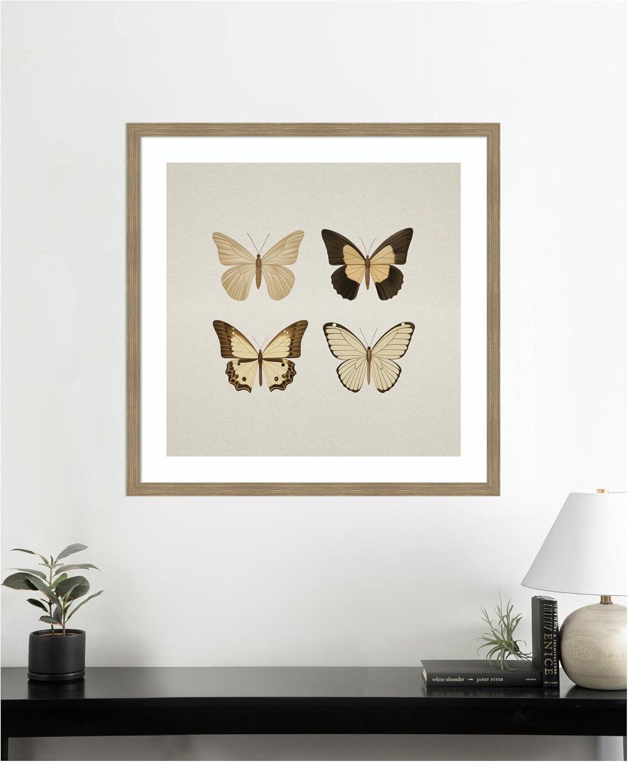 imageKate and Laurel Framed Wall Art Print Vintage Style Butterflies in Neutral Tones by The Creative Bunch Studio 34 x 34 Woodgrain Stripe Mocha Frame Vintage Animals Nature Art for Wall Decor34L x 34W