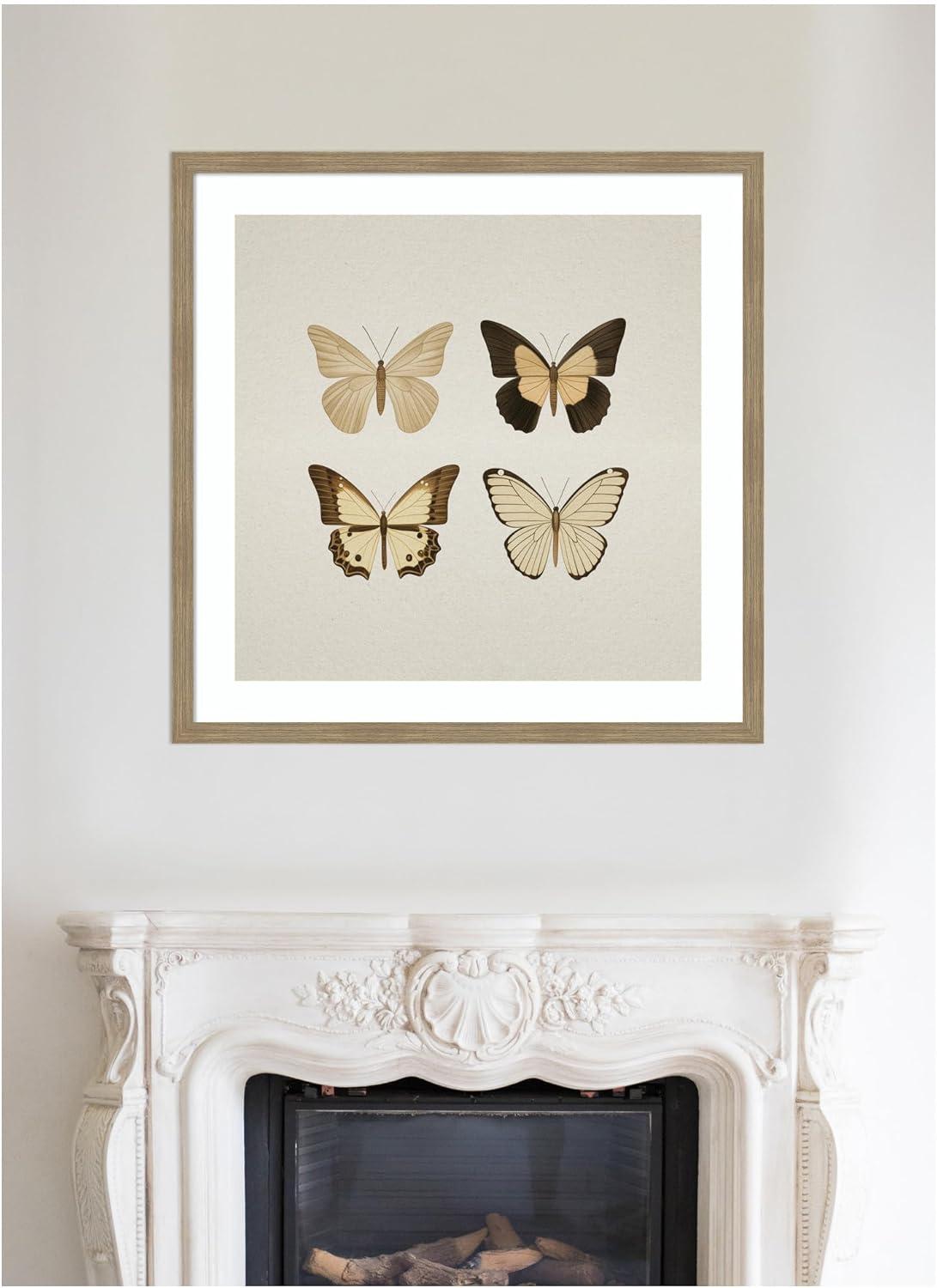imageKate and Laurel Framed Wall Art Print Vintage Style Butterflies in Neutral Tones by The Creative Bunch Studio 34 x 34 Woodgrain Stripe Mocha Frame Vintage Animals Nature Art for Wall Decor34L x 34W