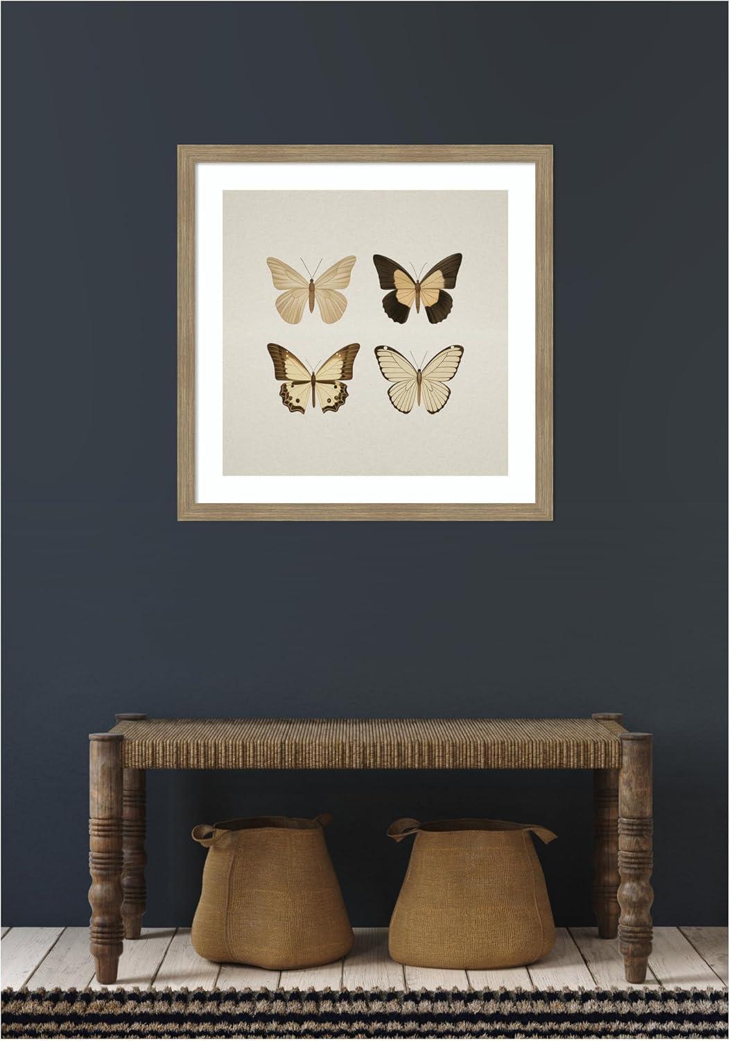 imageKate and Laurel Framed Wall Art Print Vintage Style Butterflies in Neutral Tones by The Creative Bunch Studio 34 x 34 Woodgrain Stripe Mocha Frame Vintage Animals Nature Art for Wall Decor26L x 26W